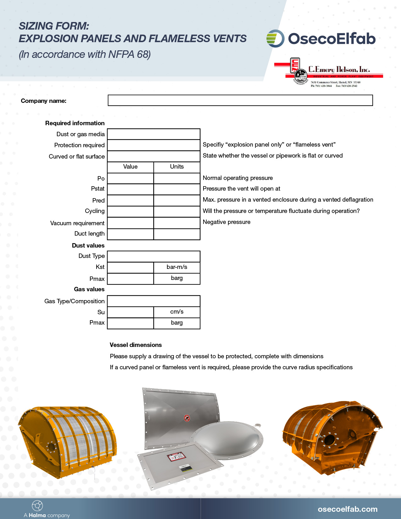 Rupture Disc Sizing Sheet